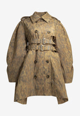 Animal Print Double-Breasted Trench Coat