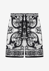 Dolce & Gabbana Majolica Print Silk Shorts Monochrome GV37AT HI1S6-HX5DQ