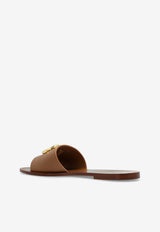 Dolce & Gabbana Bianca DG Logo Leather Flat Sandals Brown CQ0619 AW576-8Z093