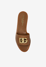 Dolce & Gabbana Bianca DG Logo Leather Flat Sandals Brown CQ0619 AW576-8Z093