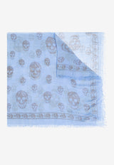 McQueen Skull Print Wool Scarf Light Blue 807889 4943Q-4963