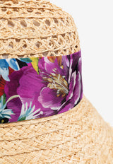 Dolce & Gabbana Straw Hat with Printed Silk Ribbon Beige FH672A GDC8A-S9000
