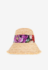 Dolce & Gabbana Straw Hat with Printed Silk Ribbon Beige FH672A GDC8A-S9000