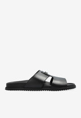 Dolce & Gabbana Leather Appliqué Black Slides Black A80506 A9Q67-80999