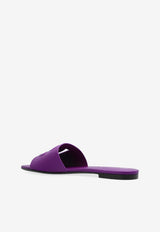Dolce & Gabbana Flat Matte Leather Logo Slides Purple CQ0436 AY329-8H438