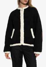 Moschino Cable Knit Cardigan with Elbow Patches Black 252E A0581 5504-1555