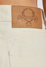 Moschino Logo Patch Denim Pencil Skirt Cream 252E A0123 5520-0005