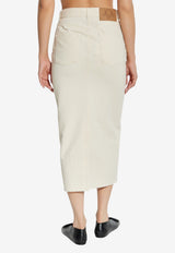 Moschino Logo Patch Denim Pencil Skirt Cream 252E A0123 5520-0005