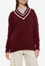 Moncler V-neck Knitted Sweater Burgundy K20939D00001 M5493-466