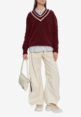 Moncler V-neck Knitted Sweater Burgundy K20939D00001 M5493-466