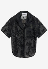 GANNI Shimmering Sheer Shirt Black W0646 7073-099
