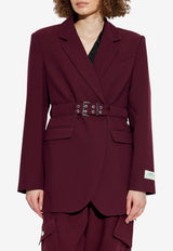 GANNI Belted V-neck Blazer Burgundy W0403 6871-431