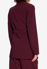 GANNI Belted V-neck Blazer Burgundy W0403 6871-431