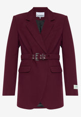 GANNI Belted V-neck Blazer Burgundy W0403 6871-431