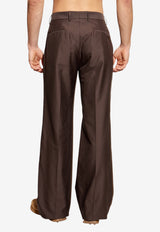 Creased Straight-Leg Cotton-Silk Pants