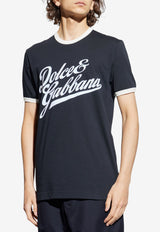 Dolce & GabbanaVelvet-Logo Navy Cotton T-shirt