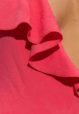 Balmain Deep V-neck Ruffled One-Piece Swimsuit Pink BKBU62330 0-651
