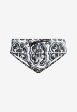 Dolce & Gabbana Majolica Print Swimming Briefs Monochrome M4A09J HPGGR-IU3TN