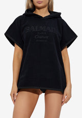 Balmain Embroidered Logo Beach Poncho Black BKP472400 0-001