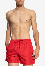 Balmain Logo Embroidered Swim Shorts Red KĄPIELOWE BWB641610 0-600