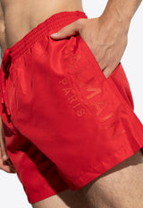 Balmain Logo Embroidered Swim Shorts Red KĄPIELOWE BWB641610 0-600