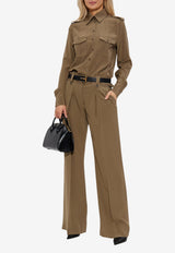 Tom Ford Wide-Leg Silk Tailored Pants Green PAW634 FAX1521-FG501