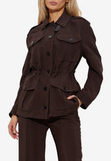 Tom Ford Drawstring-Waist Field Jacket with Epaulettes Brown CS1282 FAX1513-KB800