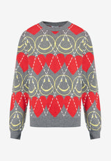 Moschino X Smiley Wool Blend Sweater Gray 252ZZ A0921 5202-1506