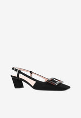Roger Vivier Belle 45 Slingback Suede Pumps Black RVW00643380HR0 0-B999