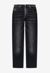 Moschino Straight-Leg Washed Jeans Black 252ZZ A0309 5222-0555