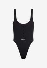 Versace Logo Rib Knit Bodysuit Black 1019688 1A15461-1B000