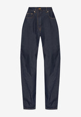 Versace Logo Patch Wide-Leg Jeans Blue 1020882 1A15341-1D920