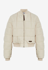 Moschino Quilted Cropped Bomber Jacket Cream 252E A0618 5517-0045