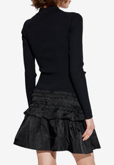 GANNI Ribbed Knit Mini Ruffled Dress Black K2523 2565-099