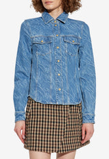 GANNI Marble-Effect Denim Shirt Blue J1731 6984-566
