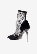 Balmain 95 Crystal Mesh Ankle Boots Black FN1TE145 TCYS-0PA