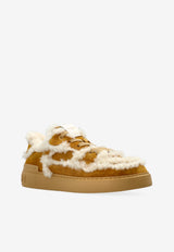 Balmain Fur-Trimmed Low-Top Sneakers Brown FN1VI753 LSHR-8DM