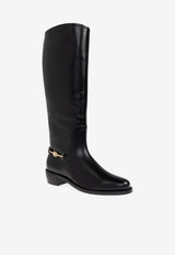 Ferragamo Therma Leather Knee-High Boots Black 01K226 THERMA 784901-NERO
