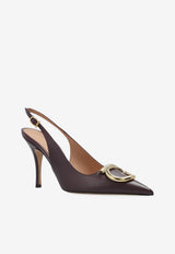 Ferragamo Sara 100 Slingback Leather Pumps Brown 01K452 SARA 95 784825-OXBLOOD