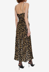 Balmain Animal Print Midi Dress Brown FF1RH055 VI33-GBA