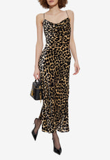Balmain Animal Print Midi Dress Brown FF1RH055 VI33-GBA