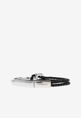 Ferragamo Braided Leather Logo Bracelet Black 770390 BR NODO AMOR 785643-PLD BLACK