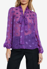 Dolce & Gabbana DG Logo Sheer Blouse with Scarf Purple F5N70T FJTBR-F0571