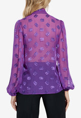 Dolce & Gabbana DG Logo Sheer Blouse with Scarf Purple F5N70T FJTBR-F0571