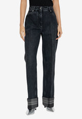 Ferragamo Logo Patch Straight Turn-Up Hem Jeans Black 13H168 P 786363-NERO