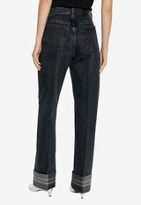 Ferragamo Logo Patch Straight Turn-Up Hem Jeans Black 13H168 P 786363-NERO