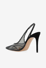 Gianvito Rossi Brenda 95 Crystal Embellished Slingback Mesh Pumps Black G95512 95RIC-CGSBLFU