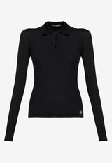 Dolce & Gabbana Ribbed Cashmere Polo Sweater Black FXZ27T JBW0G-N0000
