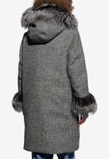 Dolce & Gabbana Logo Plaque Herringbone Wool Coat with Hood Gray F9S84T FMZAU-S8030