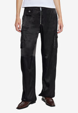 GANNI Mid-Rise Wide-Leg Cargo Pants Black W0808 6676-099